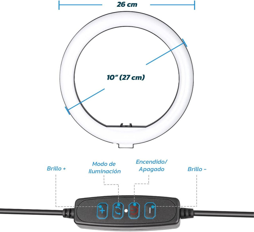 Aro 26cm de Luz Selfie con Tripode 2m